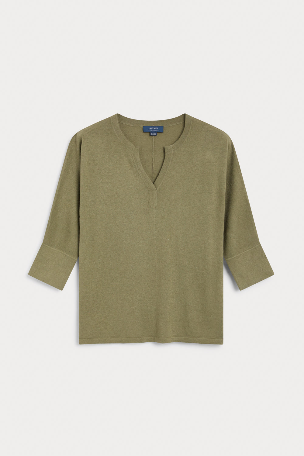 Jersey Pico Tres Cuartos Cashmere Seda verde oliva