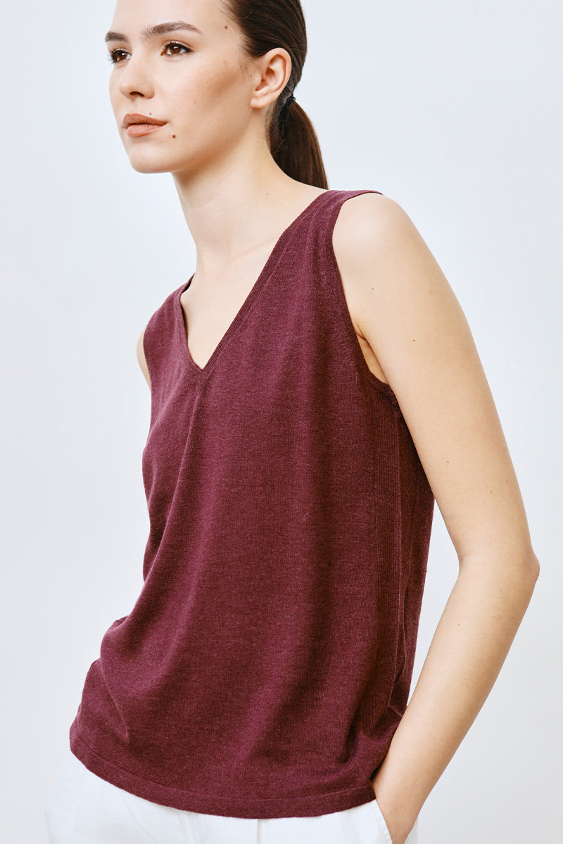 Camiseta sin mangas cashmere y seda ultrafina mujer