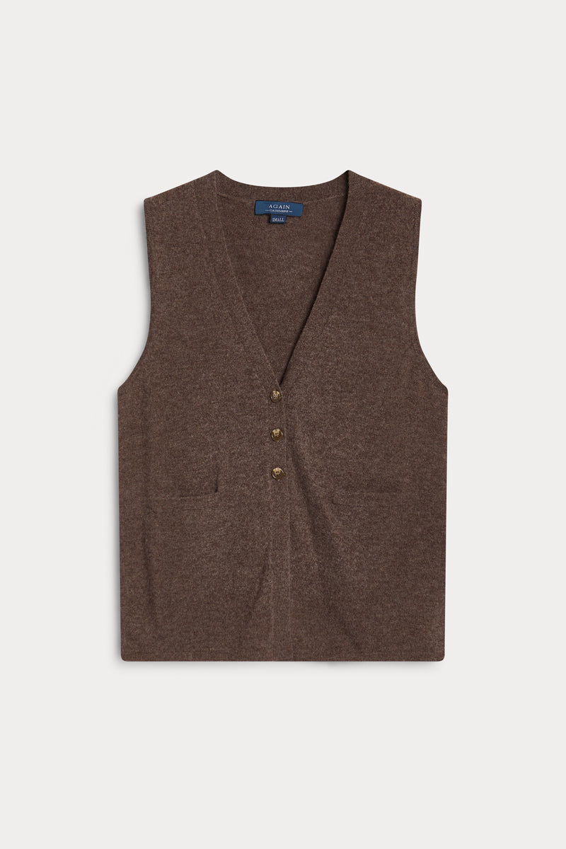 chaleco con botones de again cashmere mujer marron chocolate