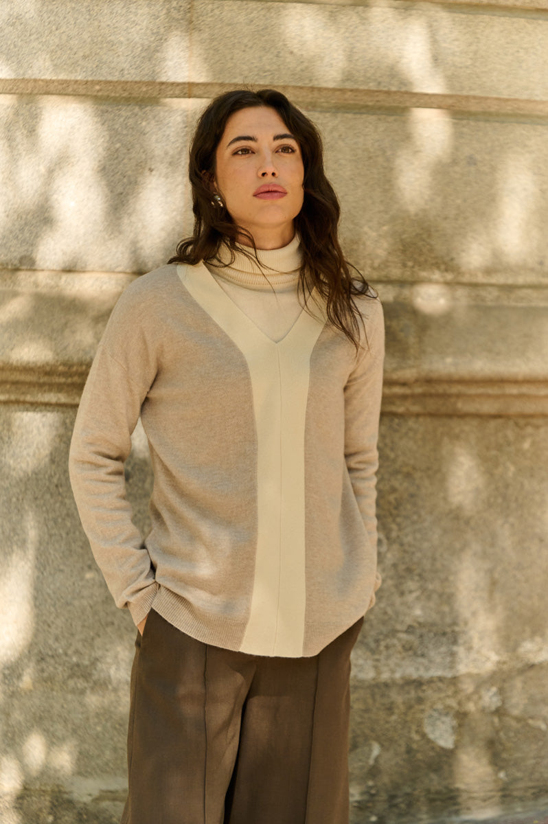 Jersey pico oversize combinado de mujer AGAIN cashmere
