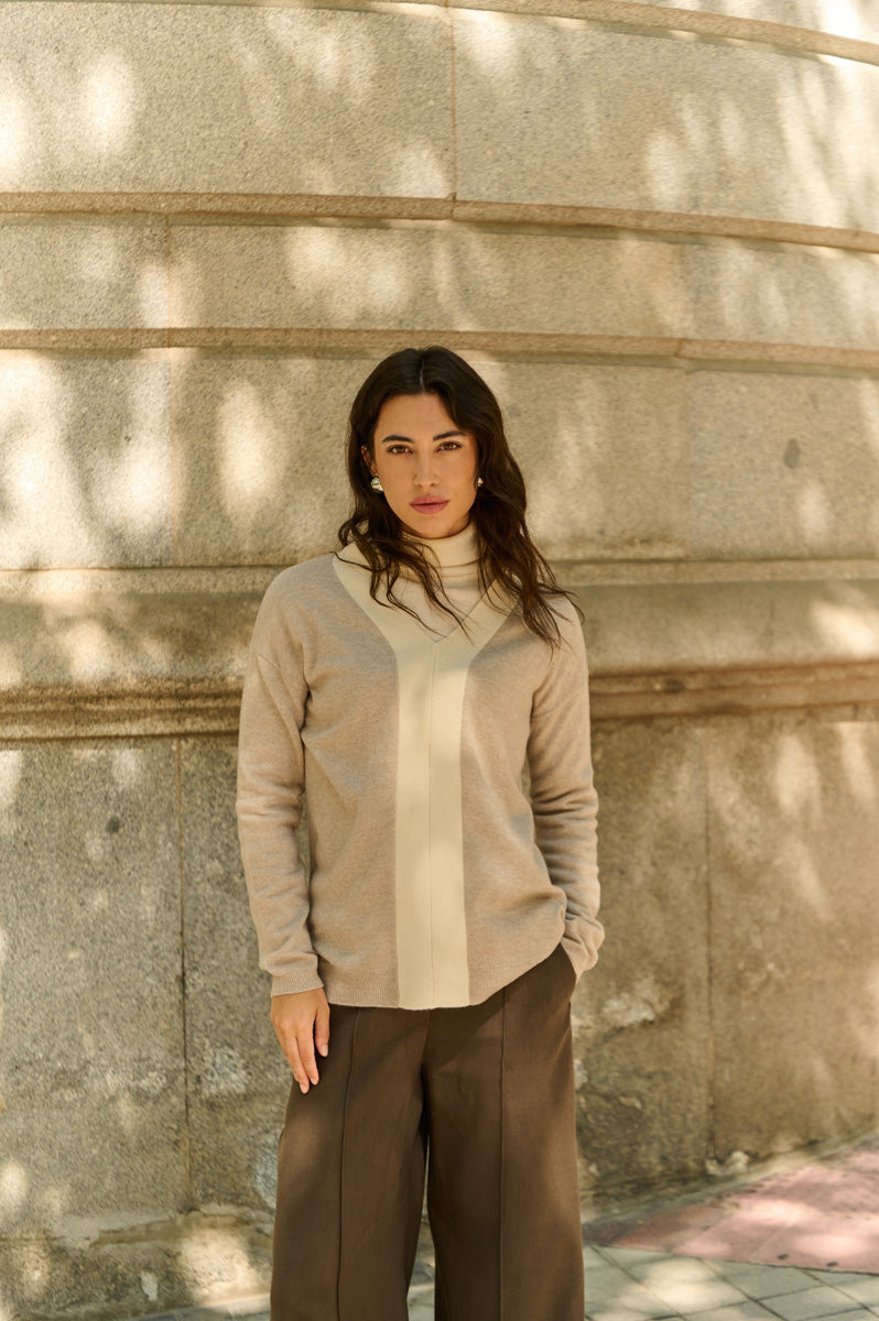 Jersey pico oversize combinado de mujer AGAIN cashmere