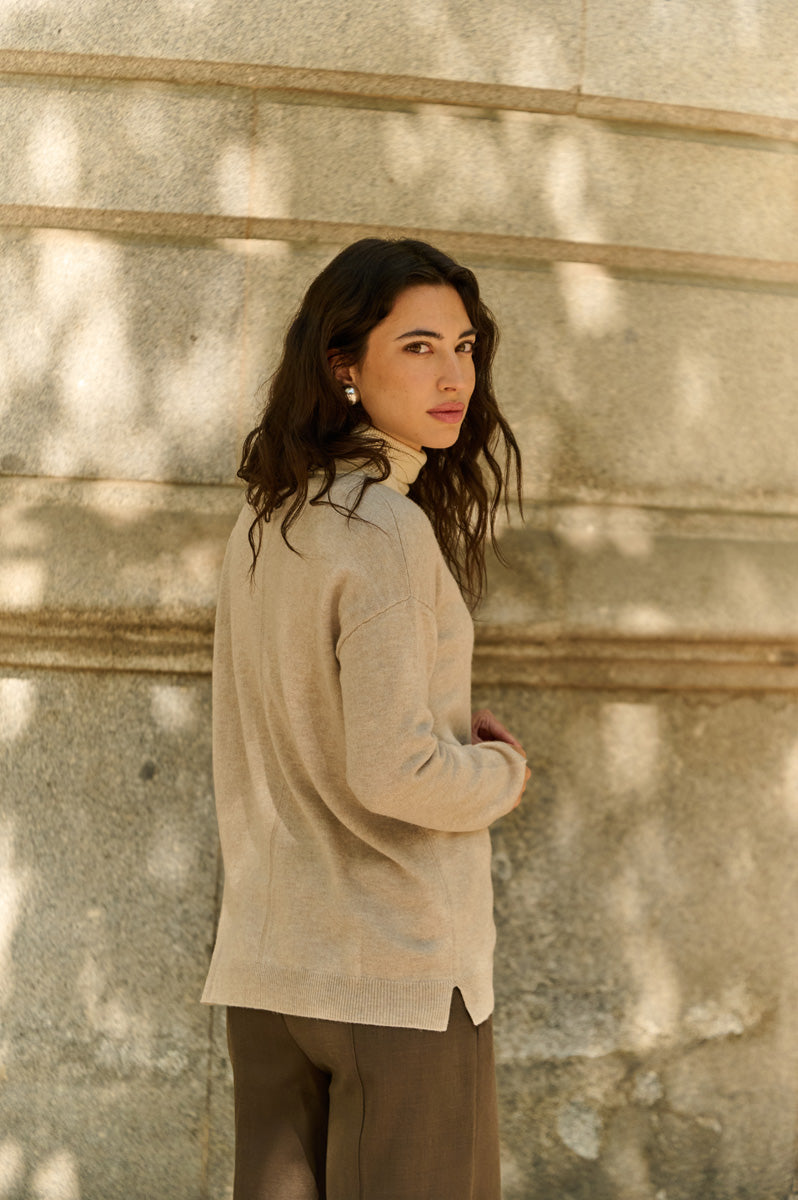 Jersey pico oversize combinado de mujer AGAIN cashmere