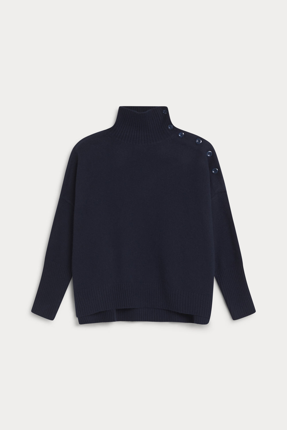 jersey cuello alto con botones 100% cashmere. Again cashmere azul