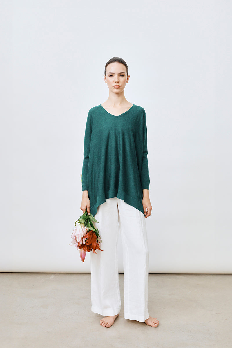 Poncho cuello pico cashmere ultrafino seda mujer
