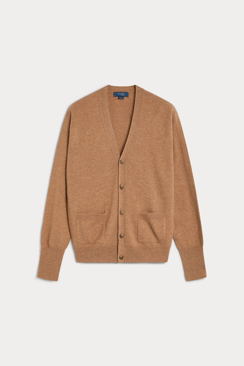 cardigan cashmere hombre camel