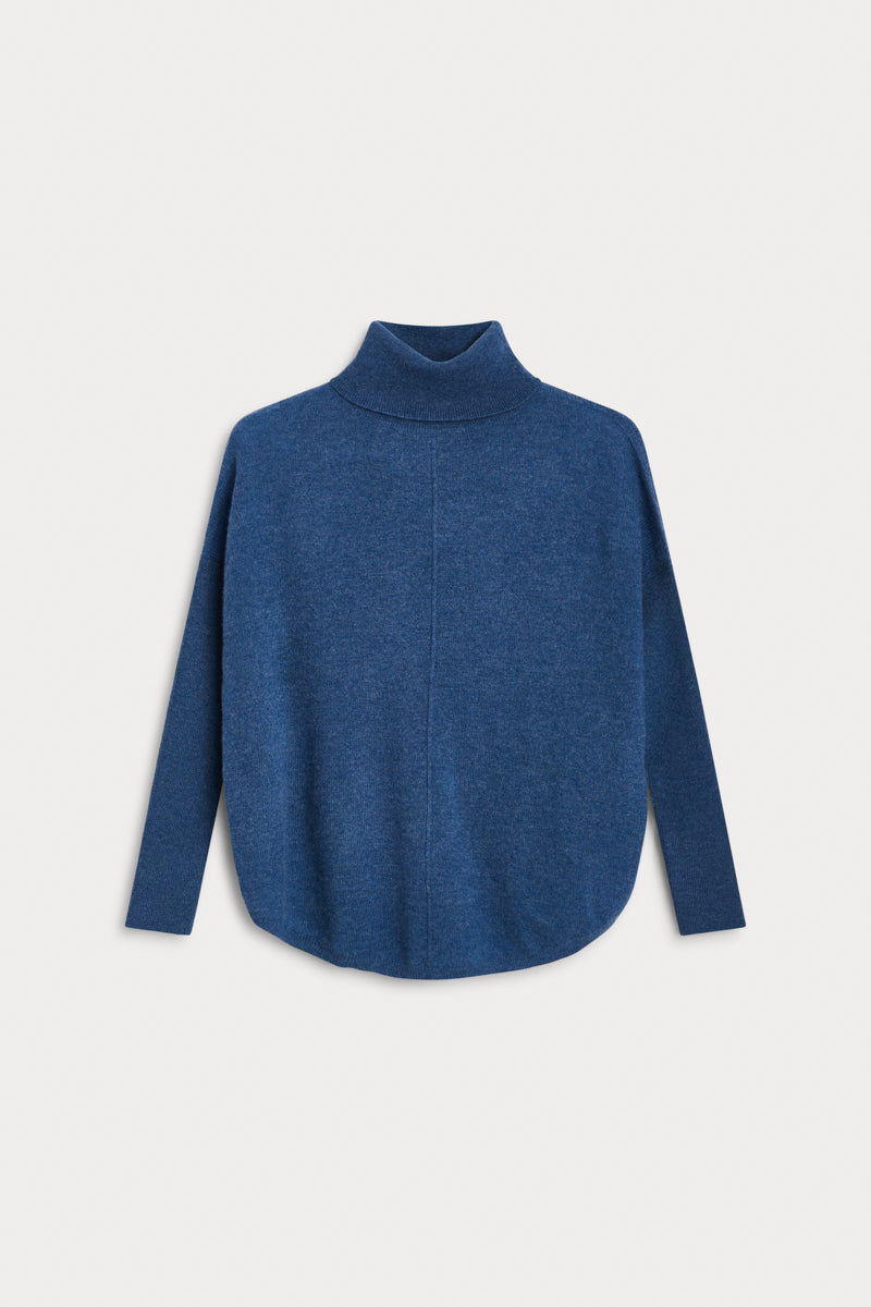 Jersey Cuello Vuelto Oversize Cashmere azul medio 100% cashmere. AGAIN Cashmere.