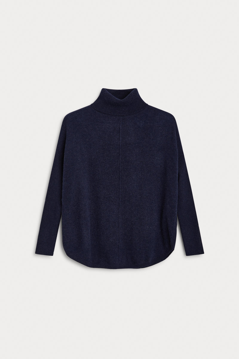 Jersey Cuello Vuelto Oversize Cashmere azul noche. 100% Cashmere. AGAIN Cashmere.