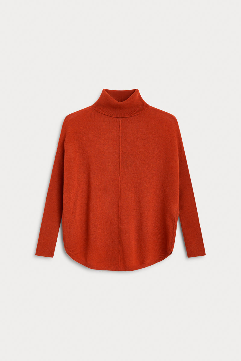 Jersey Cuello Vuelto Oversize  100% Cashmere naranja. AGAIN Cashmere.