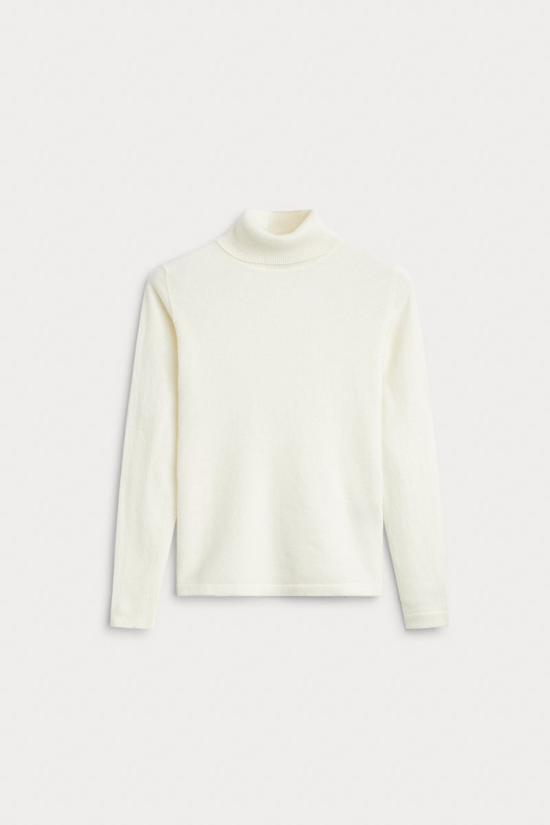 Jersey cuello vuelto basico blanco 100% cashmere. AGAIN Cashmere.