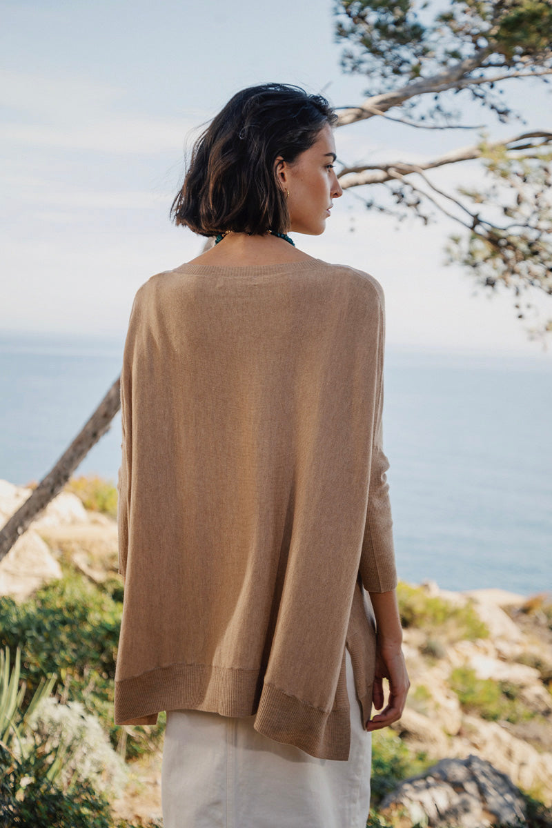 Cashmere Silk Box Neck Poncho