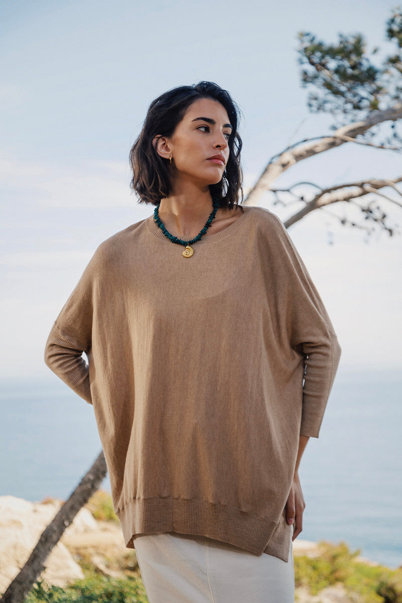 Cashmere Silk Box Neck Poncho