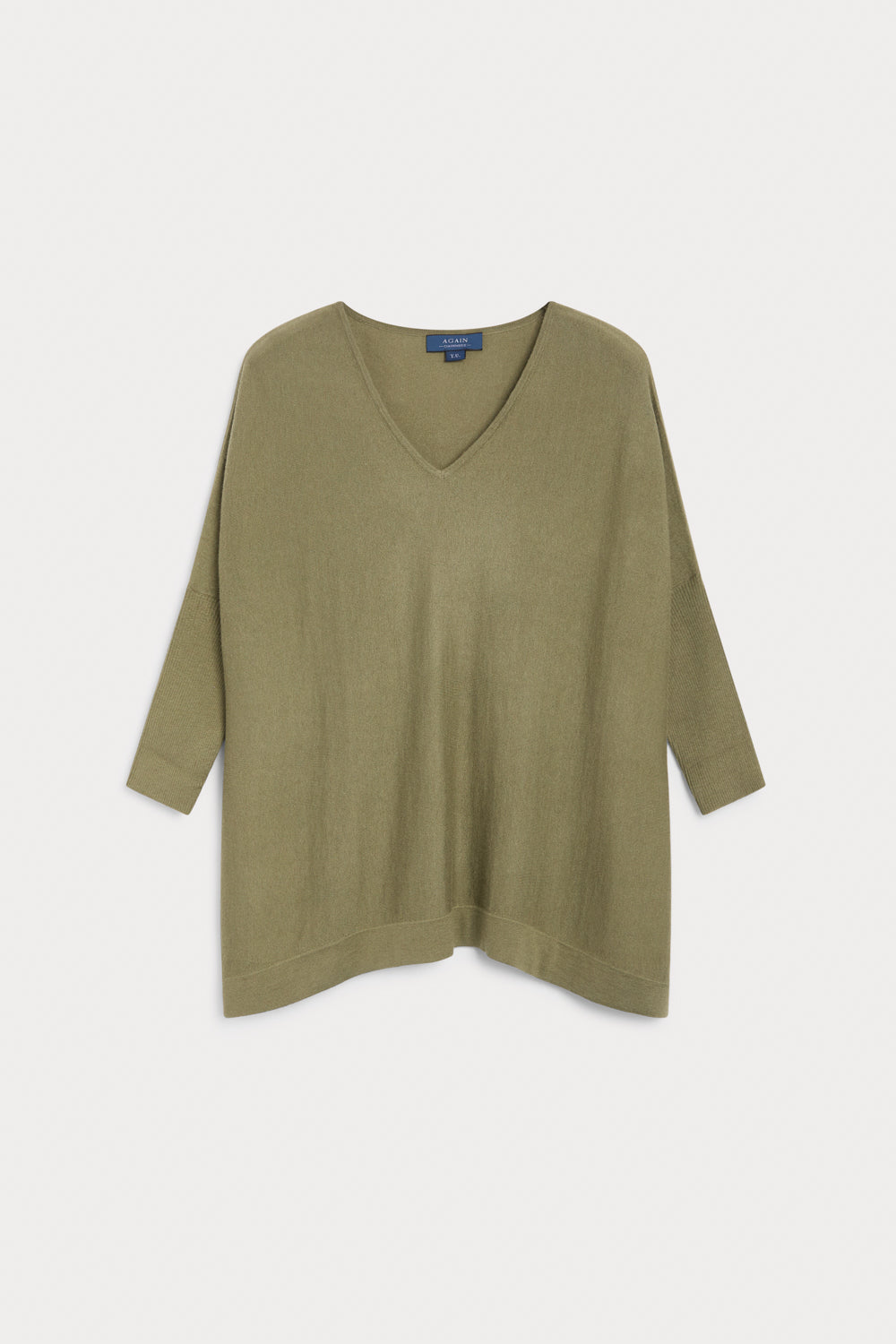 Poncho Pico Cashmere Seda color verde oliva