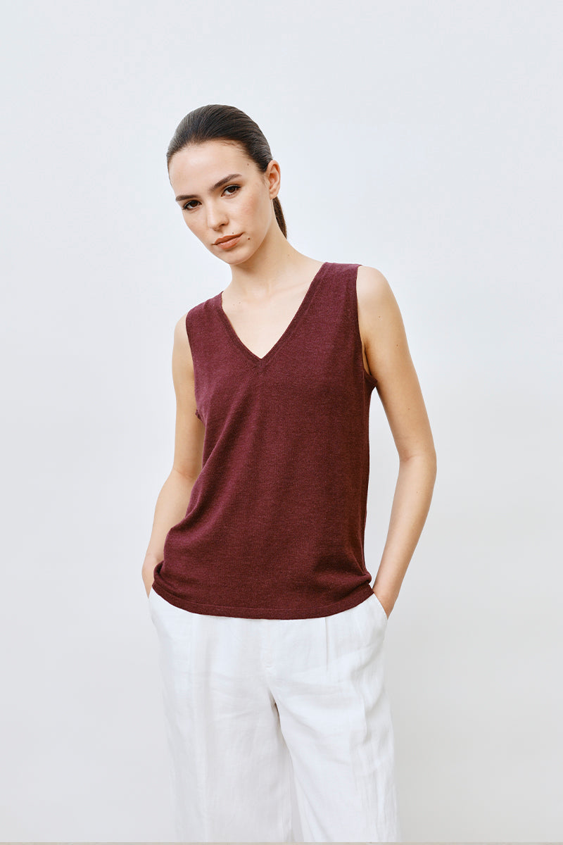 Camiseta sin mangas cashmere y seda ultrafina mujer