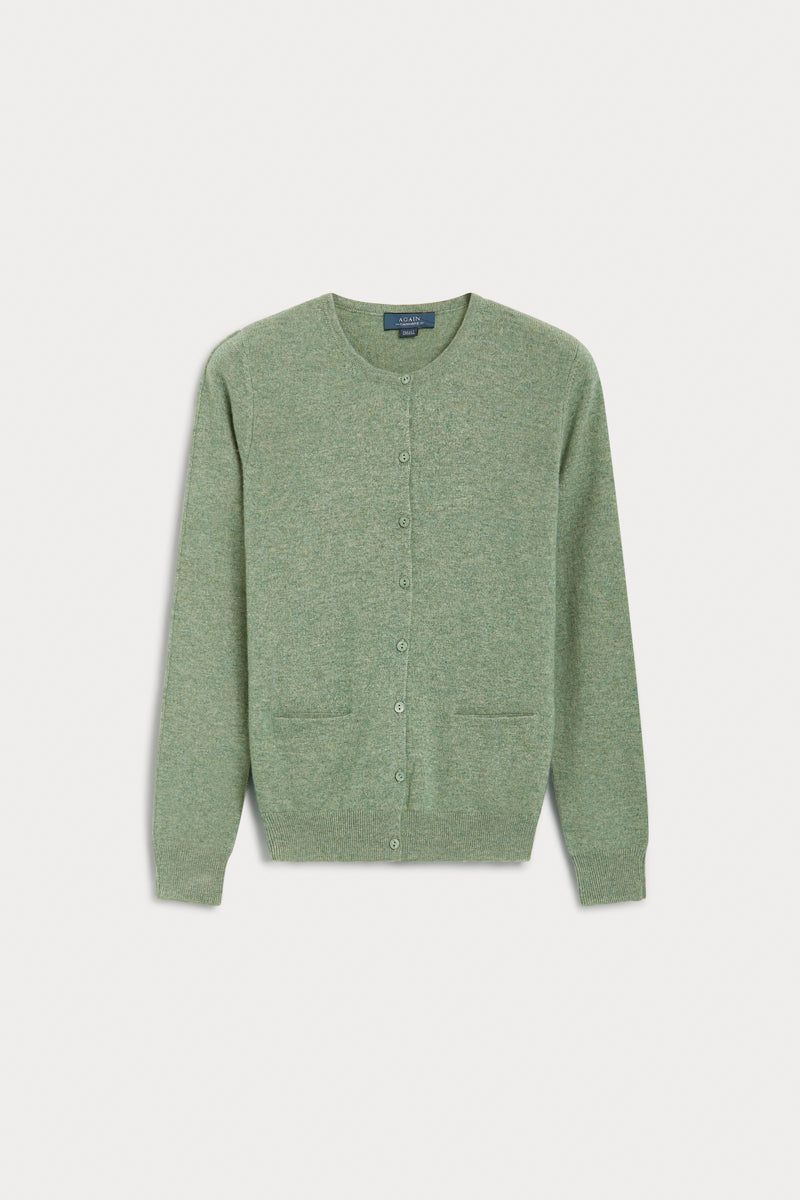 cardigan basica cashmere verde hoja 100% CASHMERE. AGAIN Cashmere.