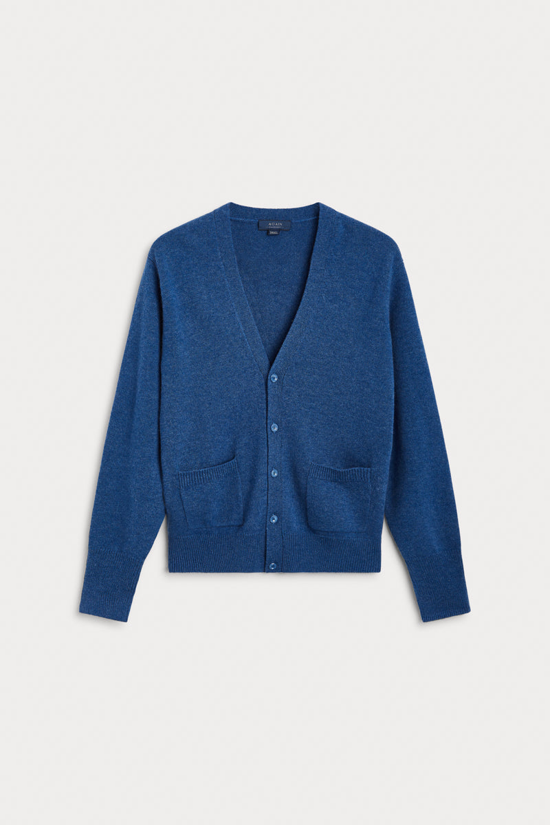 cardigan cashmere hombre color azul medio AGAIN Cashmere