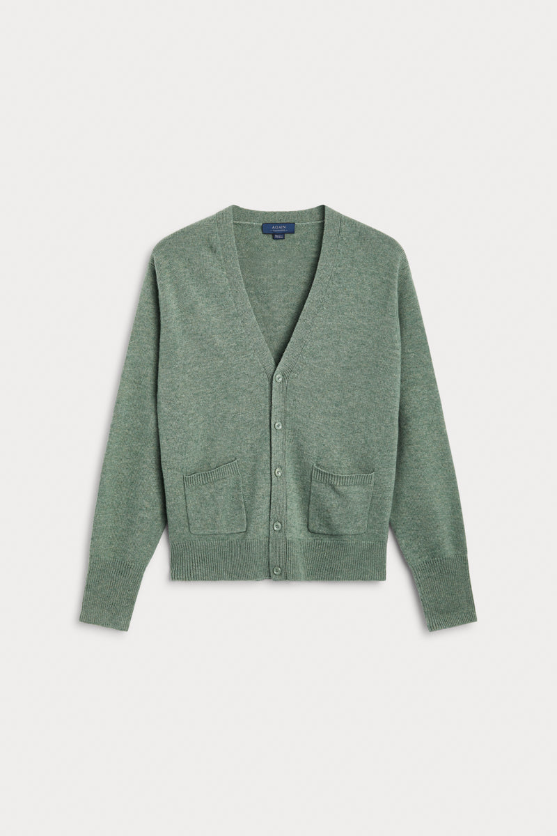 cardigan cashmere hombre color verde hoja AGAIN Cashmere