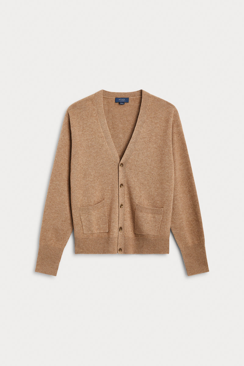 cardigan cashmere hombre color camel AGAIN Cashmere