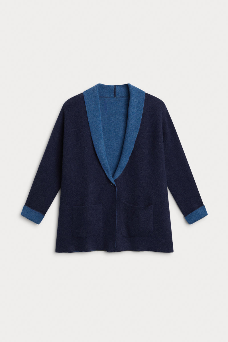 cardigan dos colores cashmere azul. AGAIN Cashmere