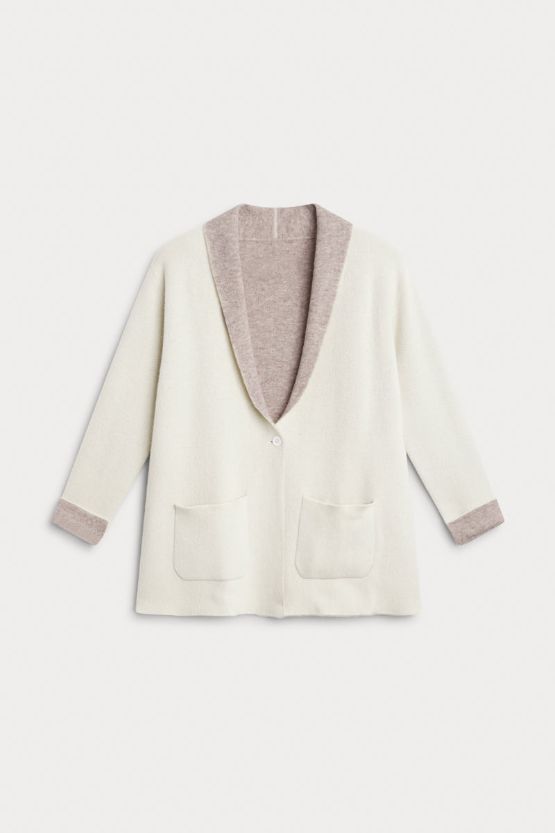 cardigan dos colores cashmere blanco. AGAIN Cashmere