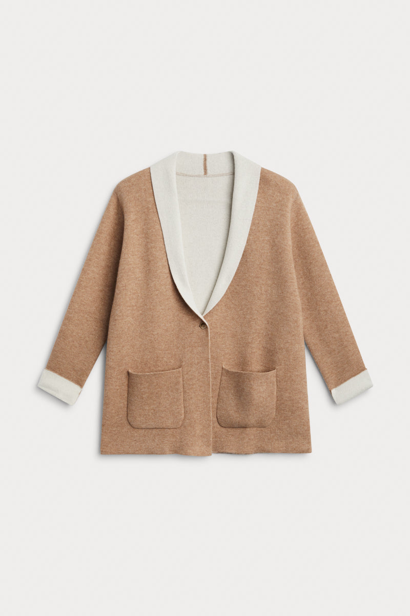 cardigan dos colores cashmere camel. AGAIN Cashmere