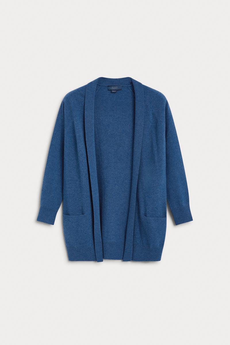 Cardigan larga cashmere azul medio 100% cashmere. AGAIN Cashmere