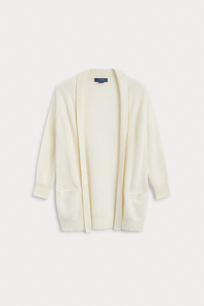 Cardigan larga cashmere blanca 100% cashmere. AGAIN Cashmere