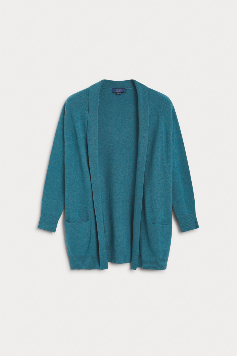 Cardigan larga cashmere verde azulado 100% cashmere. AGAIN Cashmere