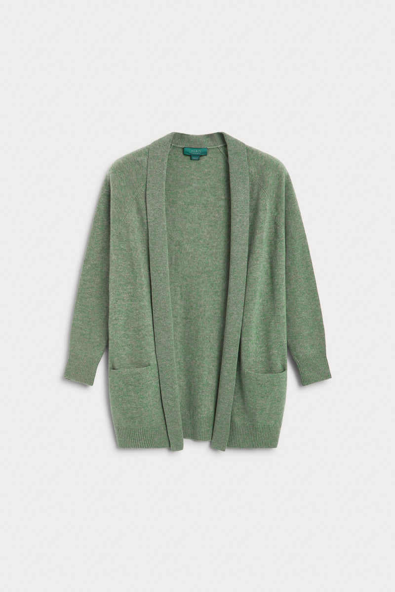 Cardigan larga cashmere verde hoja 100% cashmere. AGAIN Cashmere