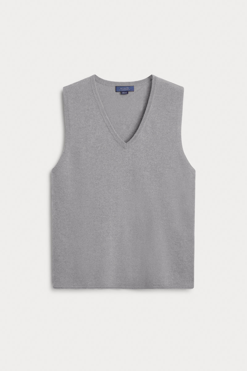 Chaleco Cuello Pico Cashmere gris. 100% cashmere. AGAIN Cashmere.