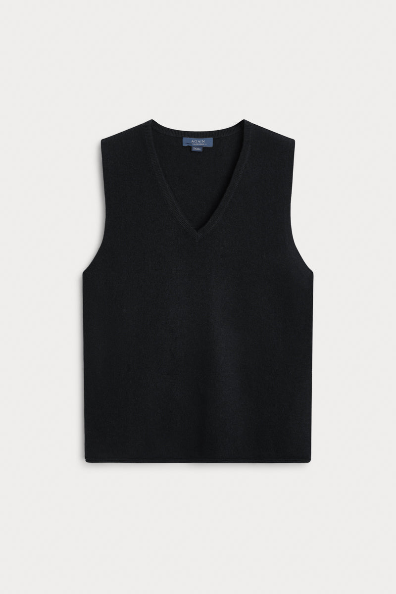 Chaleco Cuello Pico Cashmere negro. 100% cashmere. AGAIN Cashmere.