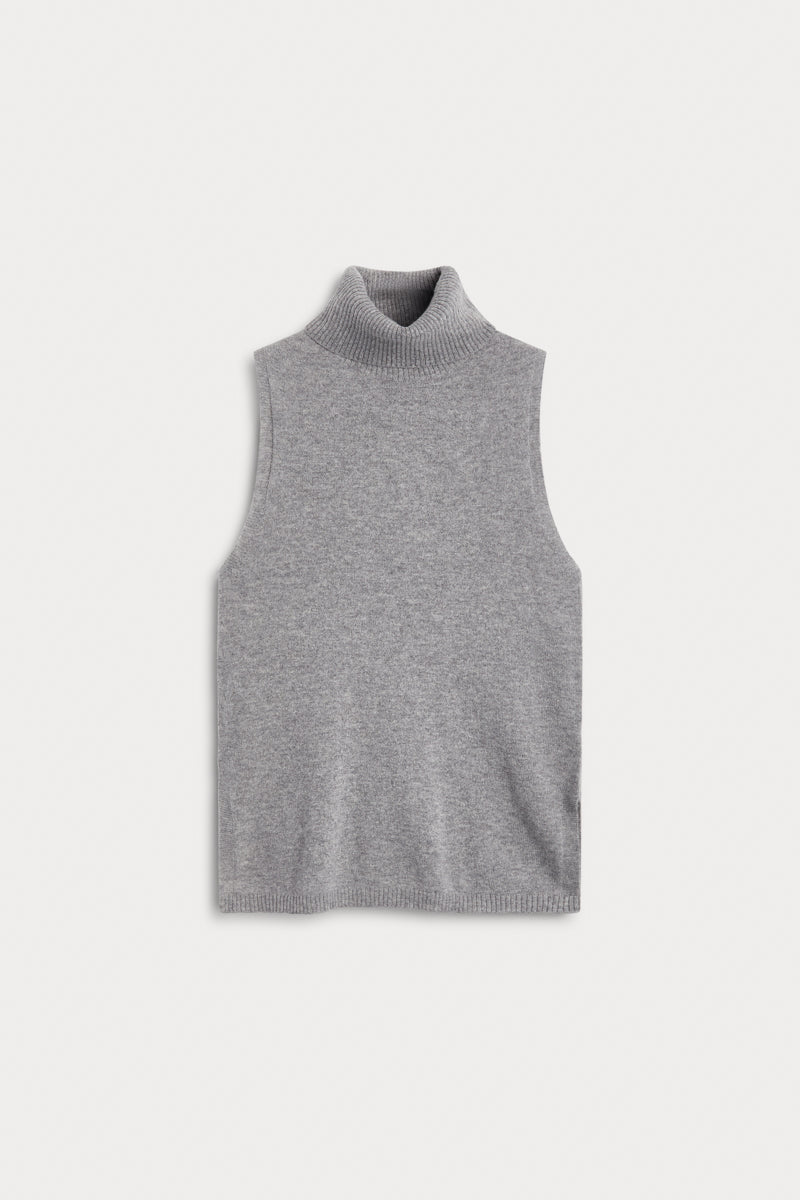 Chaleco cuello vuelto 100% cashmere gris. AGAIN Cashmere.