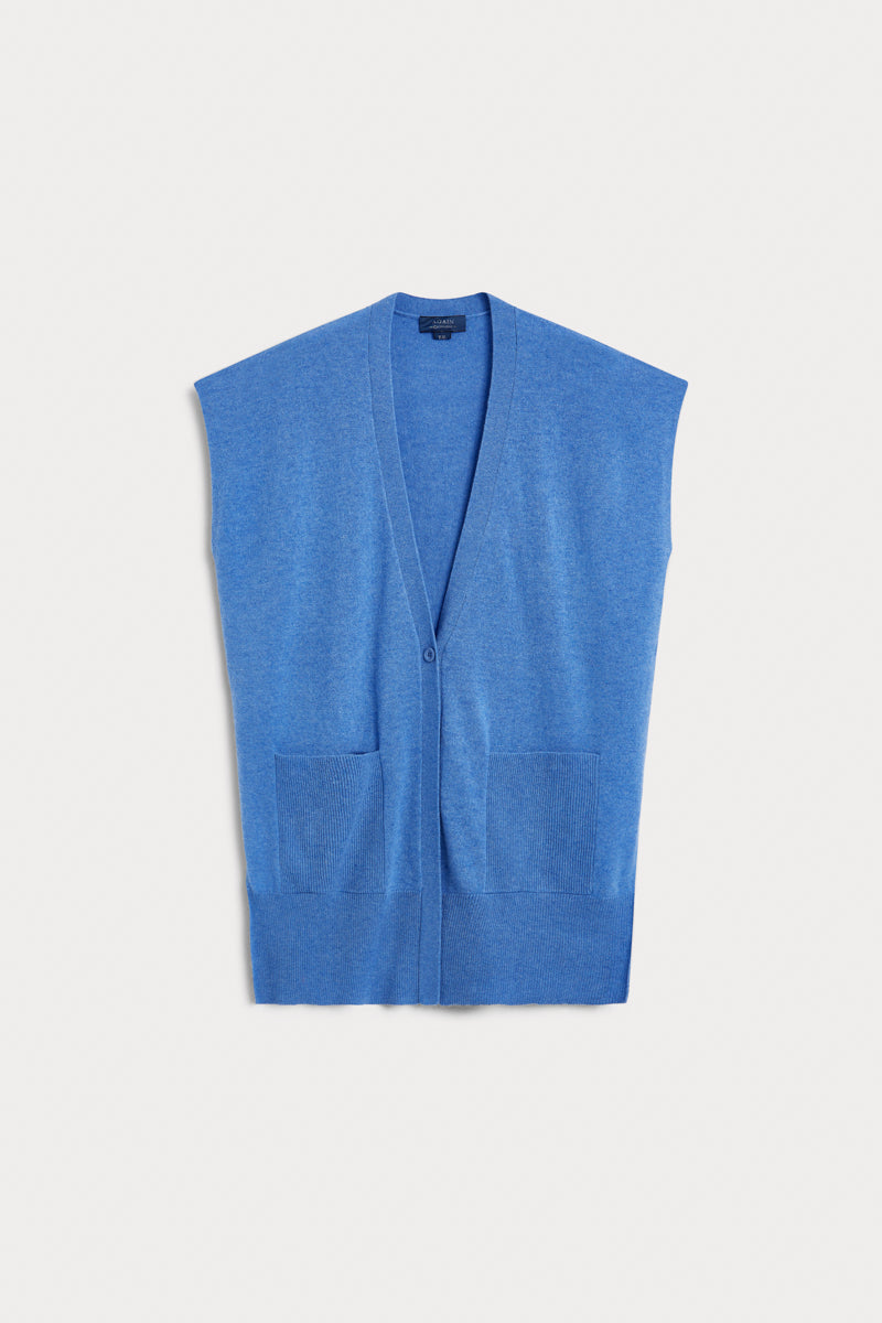 Chaleco largo azul claro 100% cashmere. AGAIN Cashmere.