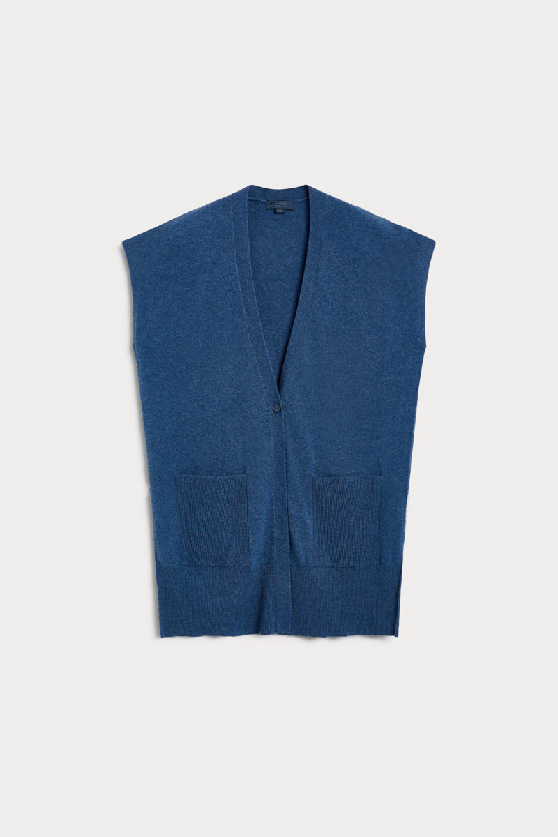 Chaleco largo azul claro 100% cashmere. AGAIN Cashmere.