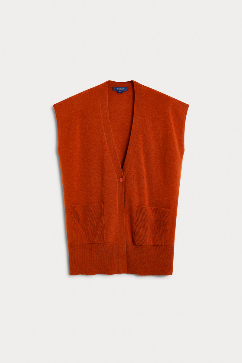 Chaleco largo naranja 100% cashmere. AGAIN Cashmere.