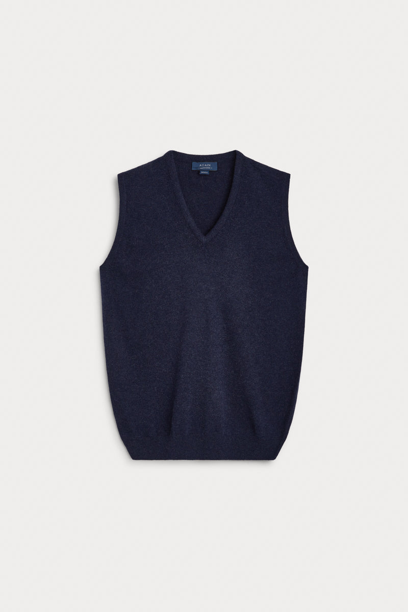 chaleco pico cashmere hombre azul marino  AGAIN Cashmere