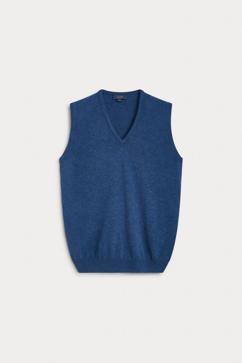 chaleco pico cashmere hombre azul medio  AGAIN Cashmere