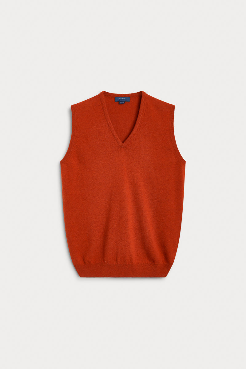 chaleco pico cashmere hombre naranja  AGAIN Cashmere