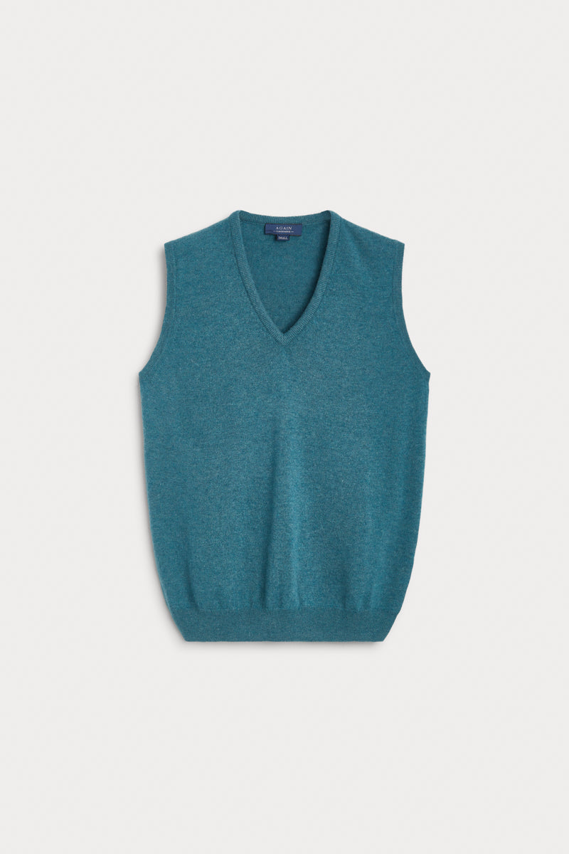 chaleco pico cashmere hombre verde azulado AGAIN Cashmere