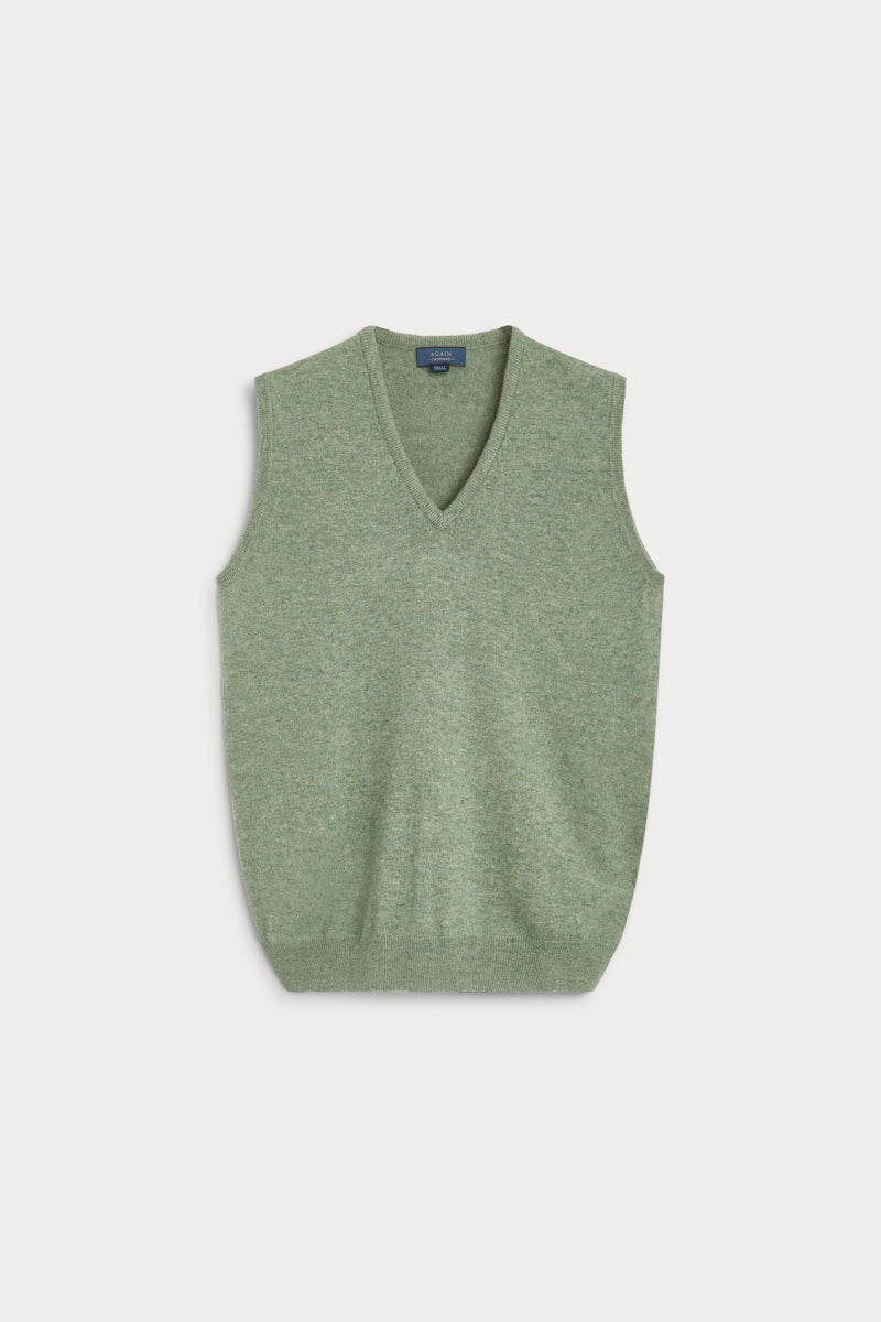 chaleco pico cashmere hombre verde hoja AGAIN Cashmere