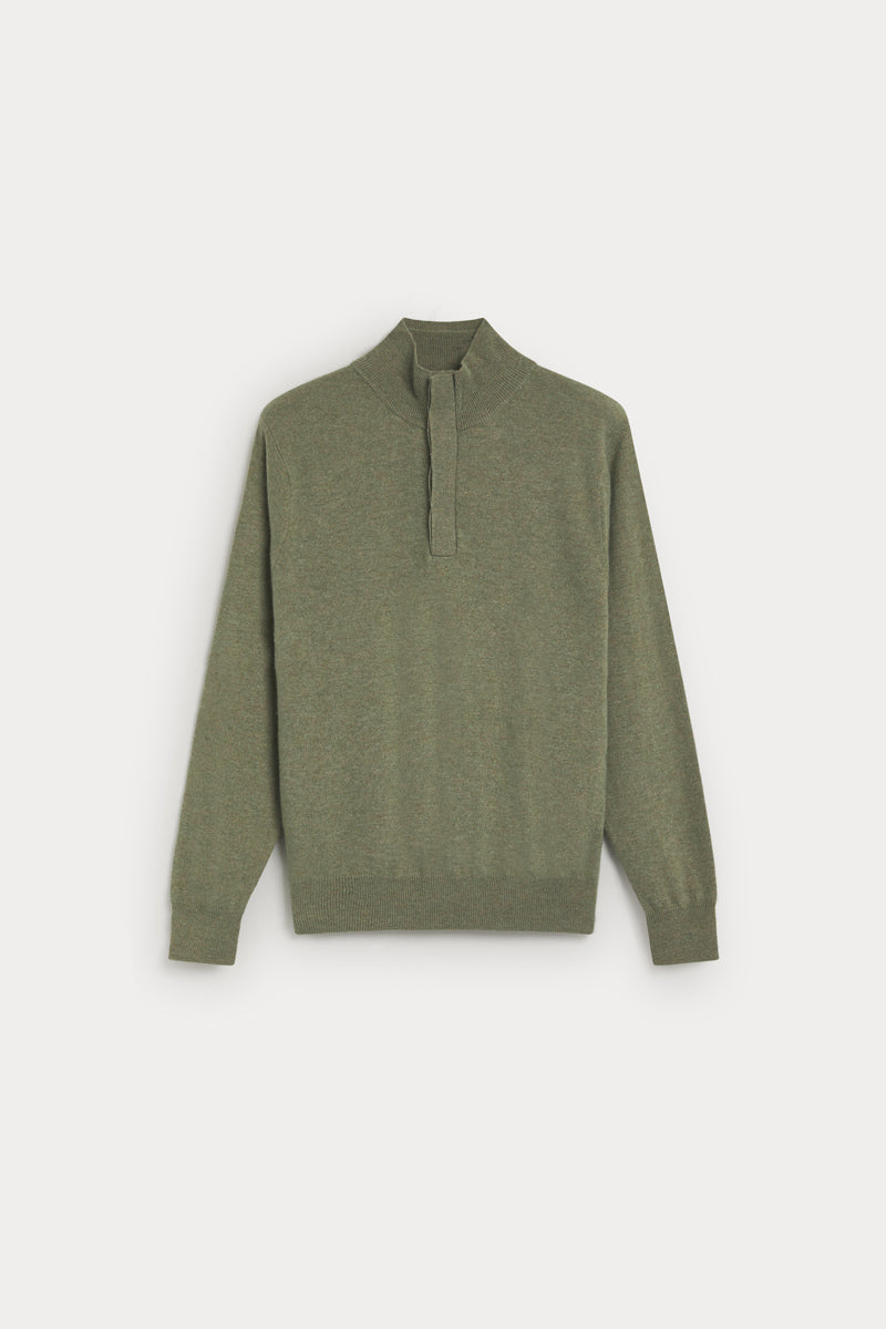 jersey cremallera de hombre AGAIN Cashmere verde oliva