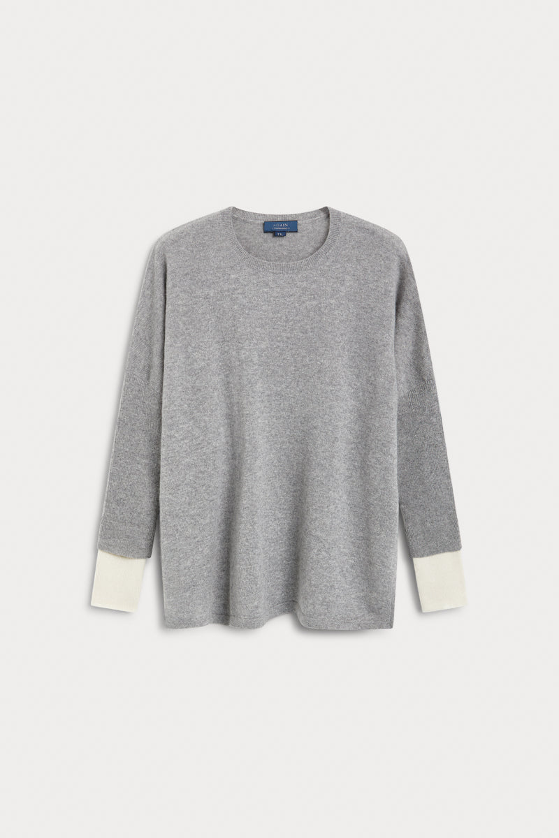 jersey combinado cashmere mujer color gris y blanco. AGAIN Cashmere.