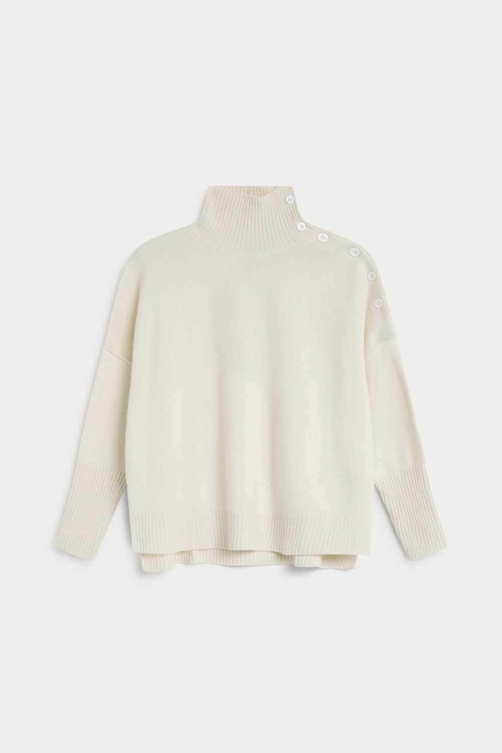 jersey cuello alto con botones 100% cashmere. Again cashmere blanco