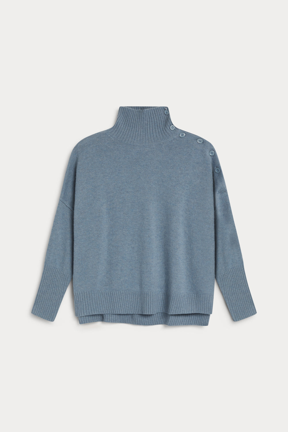 jersey cuello alto con botones 100% cashmere. Again cashmere baby blue