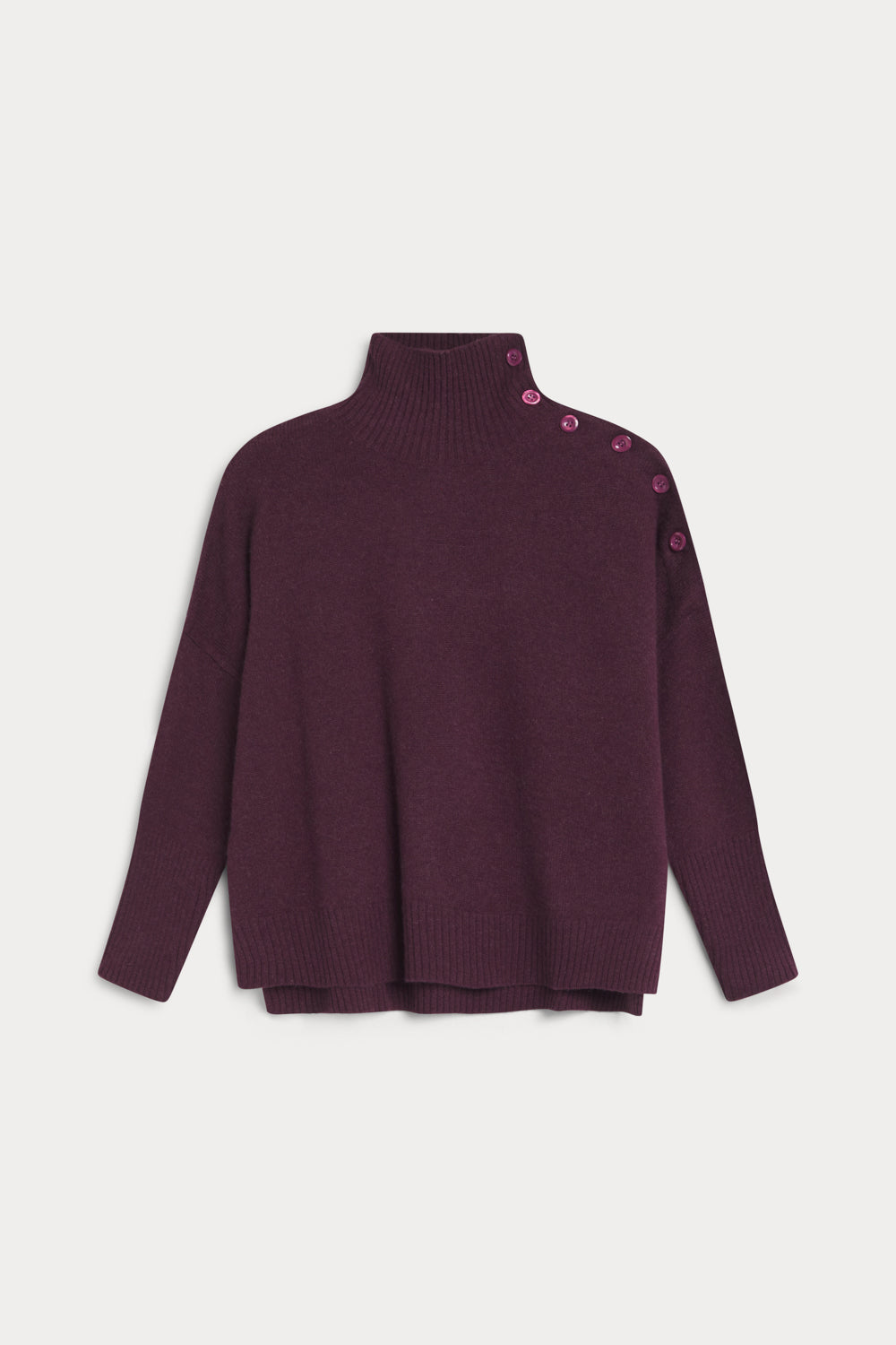 jersey cuello alto con botones 100% cashmere. Again cashmere red wine