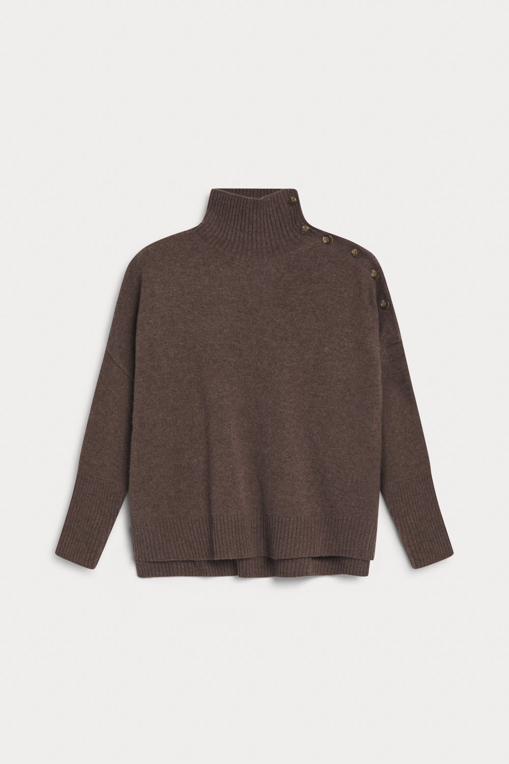 jersey cuello alto con botones 100% cashmere. Again cashmere marron