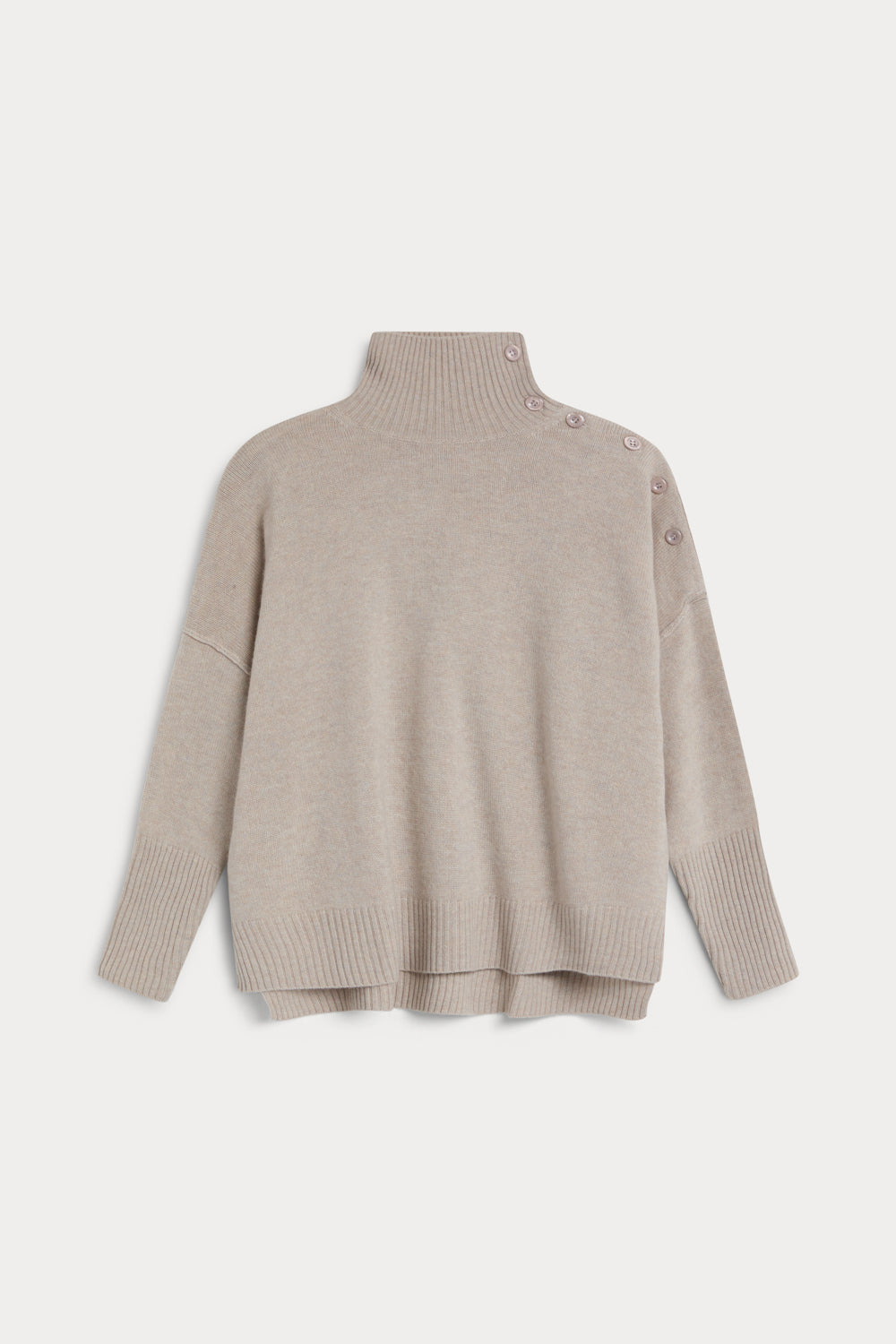 jersey cuello alto con botones 100% cashmere. Again cashmere piedra