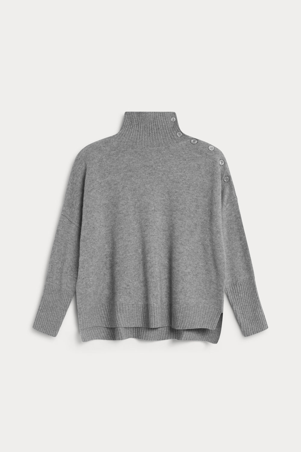 jersey cuello alto con botones 100% cashmere. Again cashmere gris