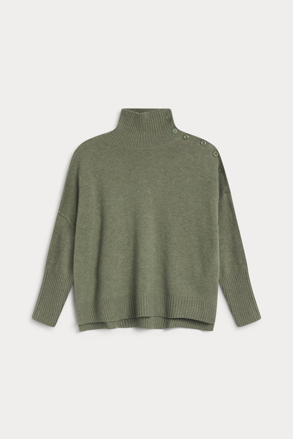 jersey cuello alto con botones 100% cashmere. Again cashmere verde oliva
