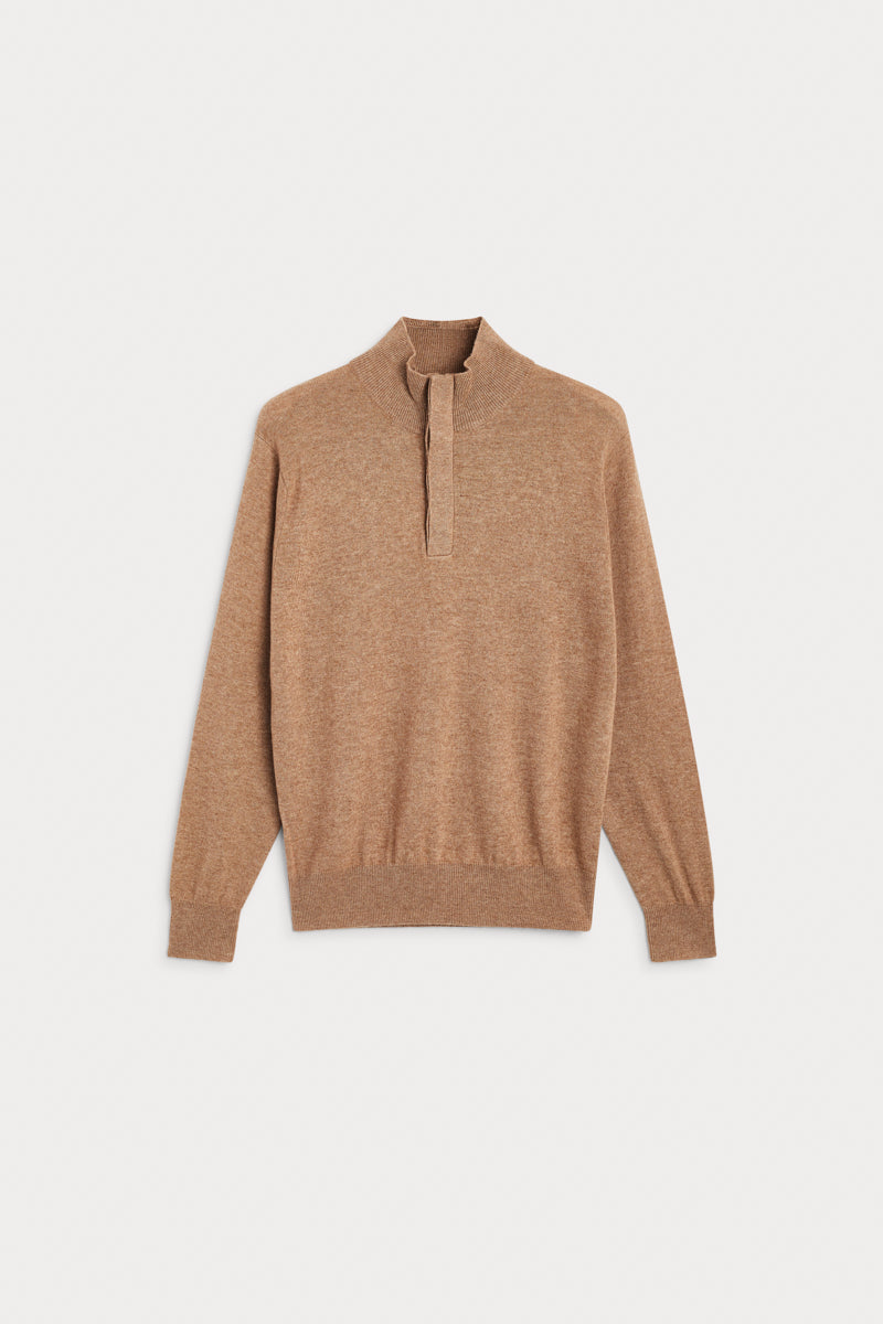 jersey cuello cremallera cashmere-hombre camel. AGAIN Cashmere.