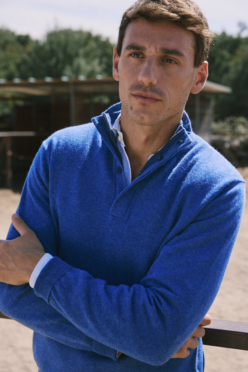 jersey cuello cremallera cashmere-hombre azul. AGAIN Cashmere.